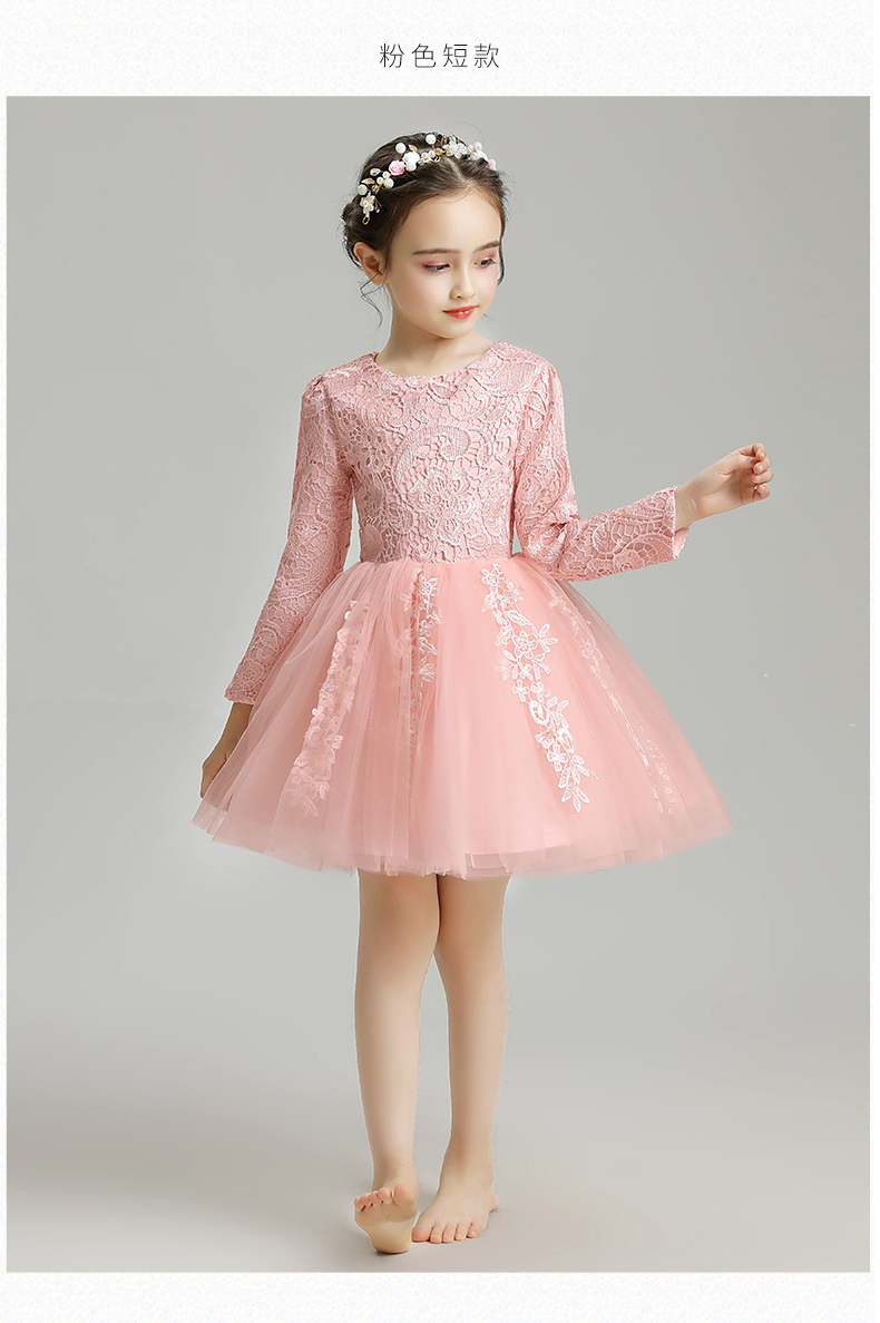 Cô gái công chúa váy trẻ em hoa fluffy hoa cô gái buổi tối trang phục piano trang phục mạng che mặt váy trắng tay dài mùa thu và mùa đông shop bán đồ trẻ em