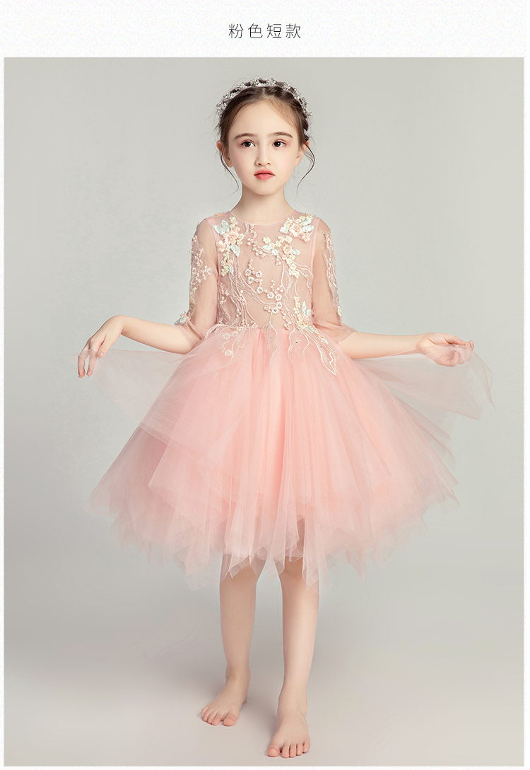 Cô gái công chúa váy buổi tối của trẻ em váy có thể tháo rời trailing váy cưới fluffy hoa cô gái mô hình catwalk trang phục piano - Váy trẻ em váy cho bé