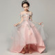 Girls evening dress princess dress children's tail wedding dress flower girl tutu skirt pink host piano performance suit autumn