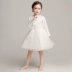 Cô gái công chúa váy trẻ em hoa fluffy hoa cô gái buổi tối trang phục piano trang phục mạng che mặt váy trắng tay dài mùa thu và mùa đông chân váy trẻ em 11 tuổi Váy trẻ em