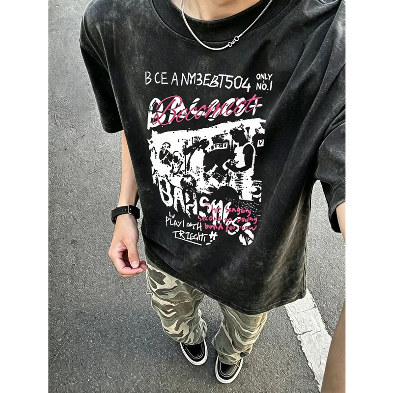 American High Street Style Washed Vintage Short-Sleeve Men's Summer 2026 New Loose Pure Cotton Trendy Brand Couple T-Shirt Top American High Street Style Washed Vintage Short-Sleeve Men's Summer 2026 New Loose Pure Cotton Trendy Brand Couple T-Shirt Top