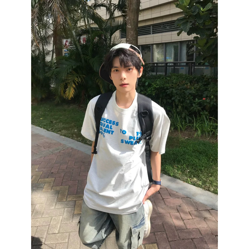 American-Style High-Contrast Lettering Pure Cotton Short-Sleeve Men's Summer Trendy Brand Loose Design Niche Couple's T-Shirt Top