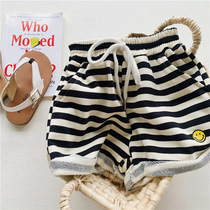 The pantypants you need in the summer one ~ Nicole Family men and women Hair Loops Cotton tightness waistline Smiley Face Striped Shorts