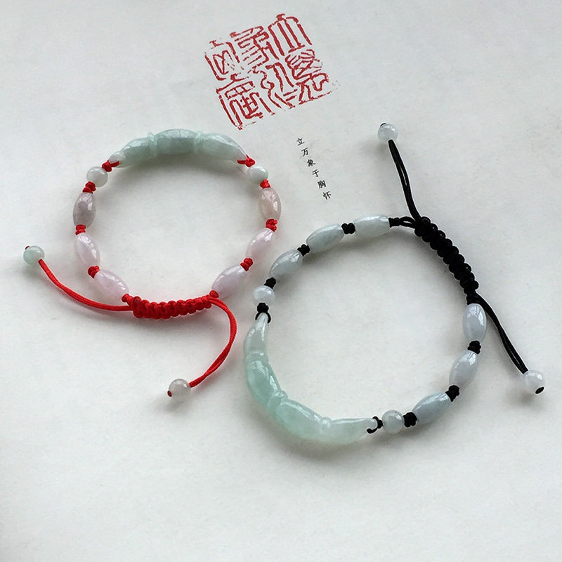 A cargo emerald lotus root bracelet Burmese jade woven jade Huaiguu jade handmade female rice beads