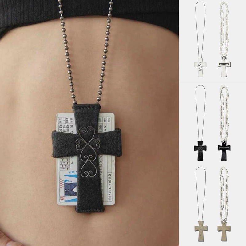 * LAOSHU Version* Korean Niche Yang Chaoyue Martin-Style Sculptor Cross Y2K Necklace Card Holder