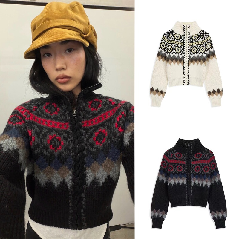 *Top Version* Korean Niche Yy26 Autumn and Winter New Fair Isle Jacquard Zipper Knit Cardigan Sweater Jacket