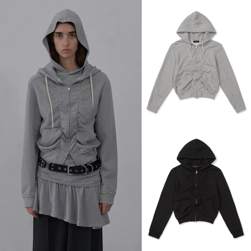 * LAOSHU Version* Korean Niche Brand Lc*Dc New Design Pleated Ruched Hooded Sweatshirt Jacket * LAOSHU Version* Korean Niche Brand Lc*Dc New Design Pleated Ruched Hooded Sweatshirt Jacket