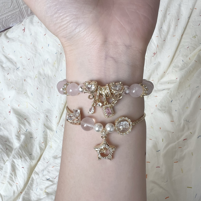 In Stock! Original Natural Pink Crystal Bracelet for Women, Cute Coiled Bracelet, Pink Water Crystal