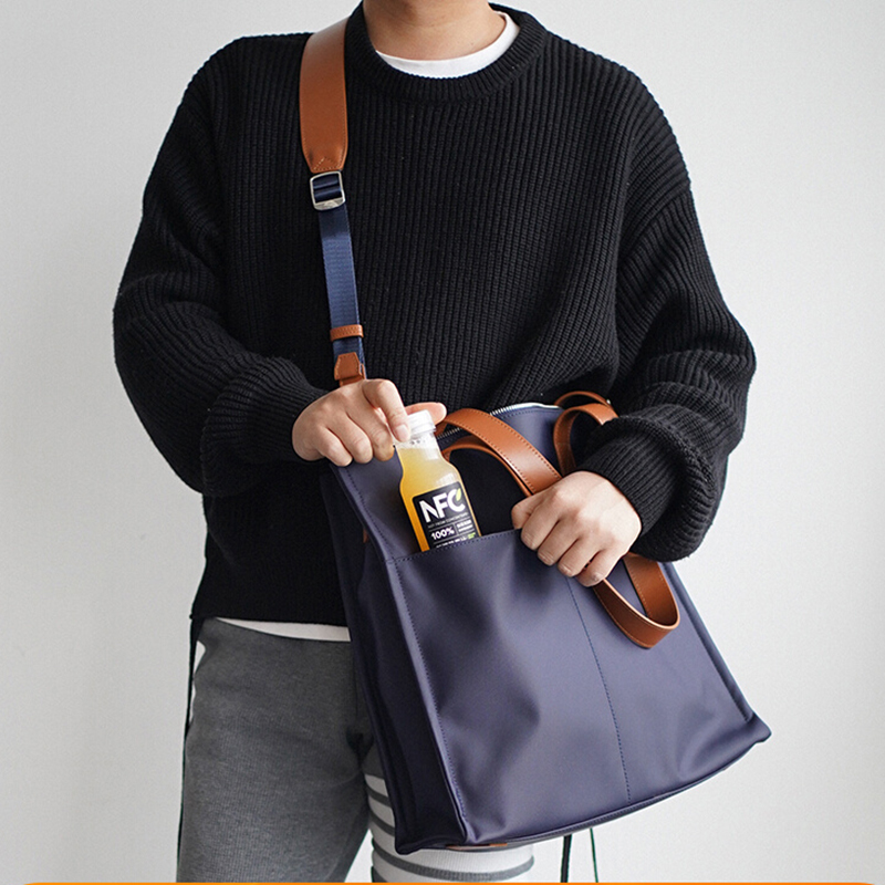 New Large-Capacity Tote Bag Shopping Bag Men's and Women's Shoulder Bag Imported Cowhide with Tarpaulin Neutral Tote