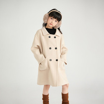2024 Autumn and Winter Childrens Double-sided Cashmere Wool Coat for Boys and Girls Korean Style Warm Mid-Length 100% Wool Wool Coat