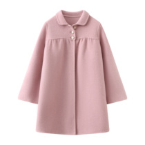 Girls double-sided cashmere coat 2024 autumn and winter new style girls middle and large children pink fashionable 100% woolen coat