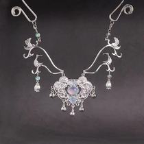 Ancient style Hanfu Ming long life lock pendant Tang wind Tan collar bell collar necklace Super fairy costume accessories