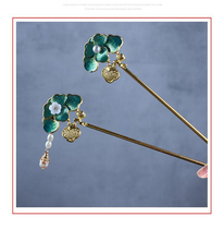 Original literature and art fan retro fresh burning blue lotus leaf hair hairpin Hanfu headdress fairy freshwater pearl tassel female