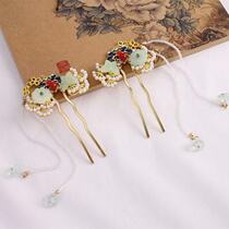 Classical handmade hairpin burning blue cloisonne with tassel hair hairpin Hanfu cheongsam ancient style accessories female blue butterfly long tassel