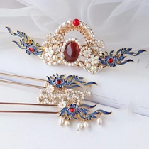 Original handmade Hanfu headdress ancient hair hairpin burning blue hair crown step tassel ancient hairpin daily bright accessories