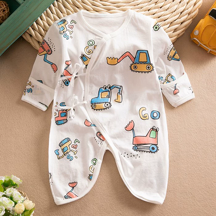 Sơ sinh mùa hè cotton romper em bé bướm váy dài tay quần áo nhà sư một mảnh quần áo trẻ em mỏng - Áo liền quần