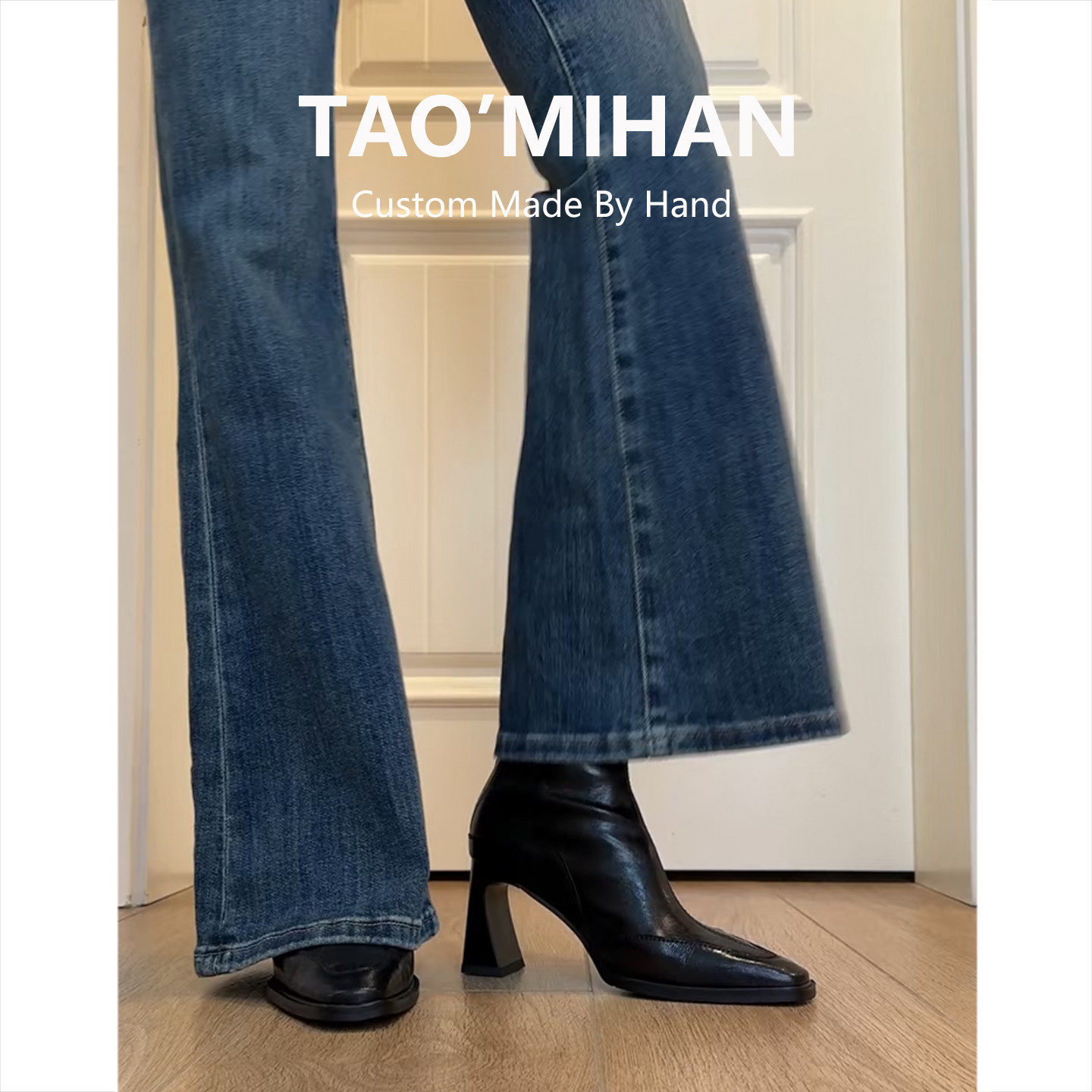 真皮高跟鞋短靴女2025秋冬季新款方头马丁靴黑色加绒粗跟瘦瘦靴子 3