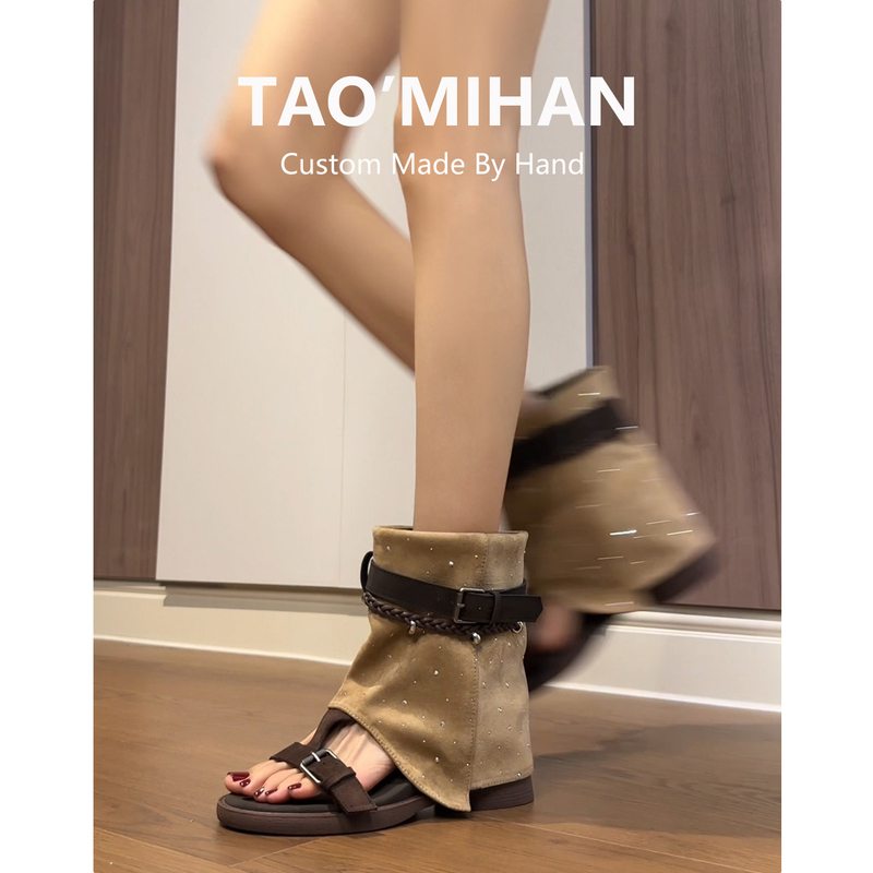 Genuine Leather Inner Height-Increasing Thong-Toe Roman Sandals for Women, Summer 2026 New Style, Comfortable for Feet, Suitable for Wearing Outside, Bootie Sandals, Short Boots Genuine Leather Inner Height-Increasing Thong-Toe Roman Sandals for Women, Summer 2026 New Style, Comfortable for Feet, Suitable for Wearing Outside, Bootie Sandals, Short Boots