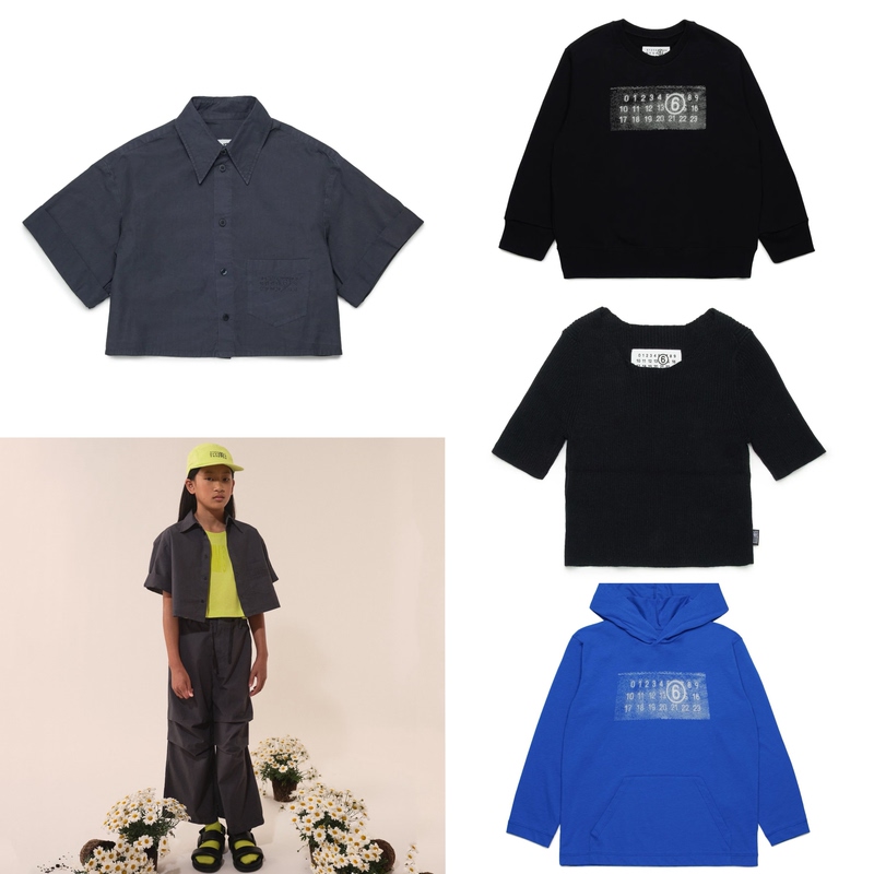 In Stock Mm6 Maison Margiela Children's Clothing 25 Spring/Summer Kids' Crew Neck Hooded Sweatshirt Pullover Top