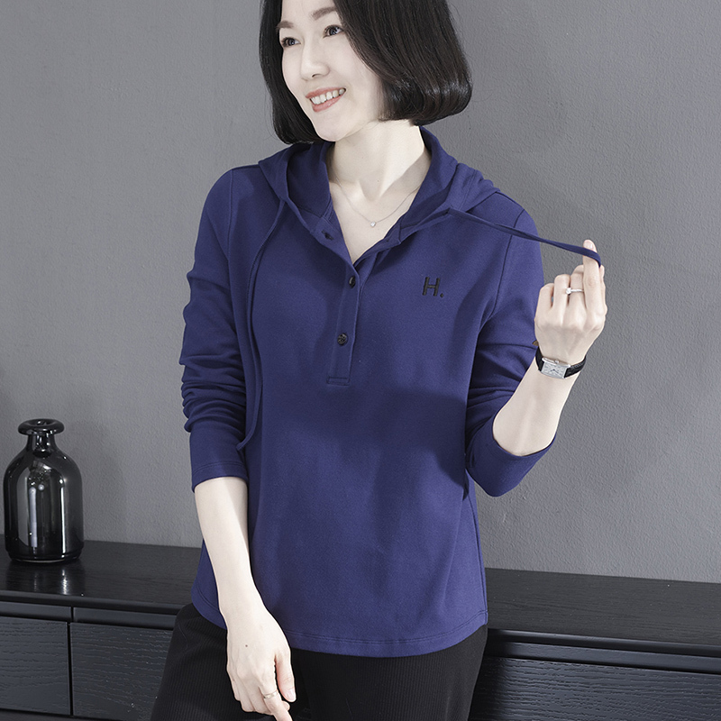 Royal Blue Pure Cotton Hooded Long-Sleeve T-Shirt for Women, Plus Size, Loose Fit, Thin Spring and Autumn Sweatshirt with Hood, Outerwear Top Royal Blue Pure Cotton Hooded Long-Sleeve T-Shirt for Women, Plus Size, Loose Fit, Thin Spring and Autumn Sweatshirt with Hood, Outerwear Top