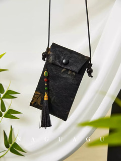 2025 new chinese style bamboo leaf acetic acid mobile phone bag, retro national style, high-looking single shoulder crossbody bag, fashionable and versatile, ancient style