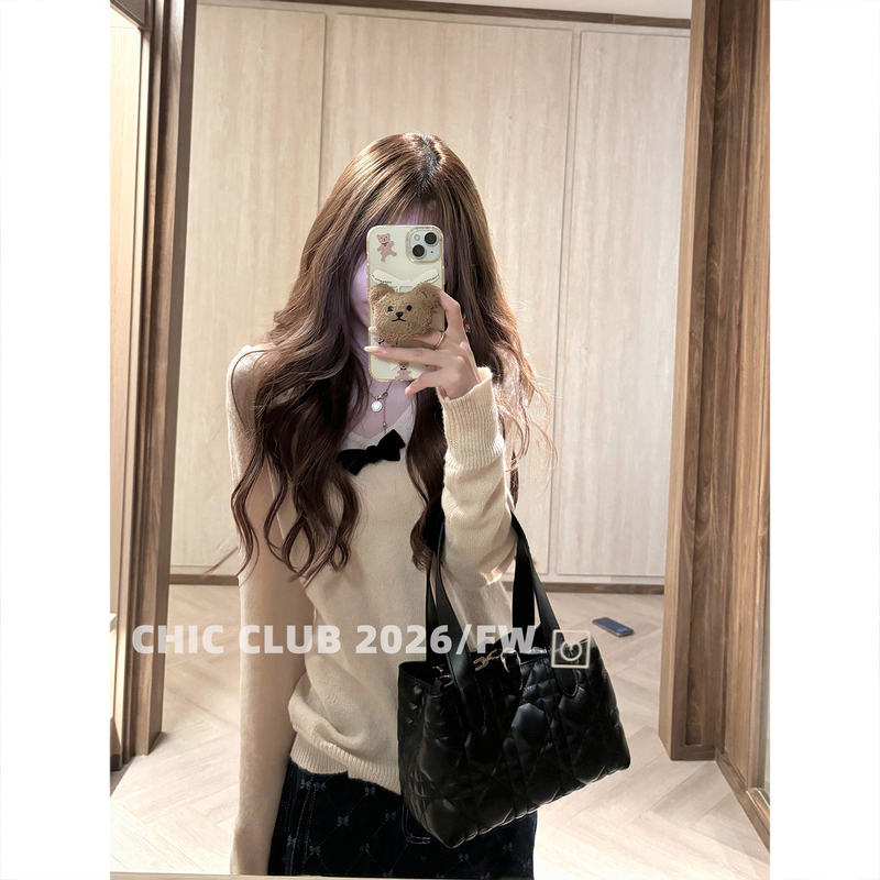 Chic Club 2026/Fw Early Autumn Gentle Cheese Yellow Soft and Glutinous Reversible Bow Knit Sweater for Women