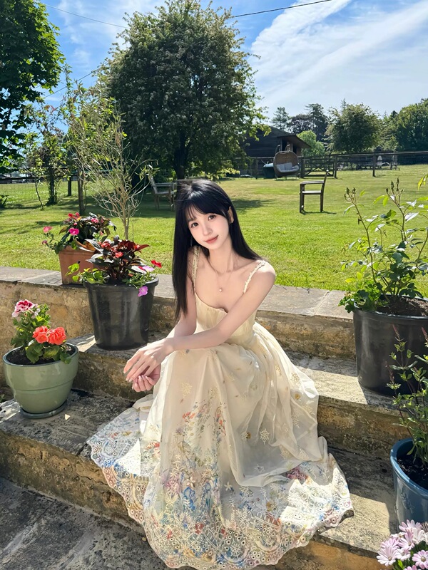 French-Style Heavy Embroidery Spaghetti Strap Dress for Women, Summer Design, Niche, Waist-Cinching, Slimming, Stunning Fairy-Like Long Dress French-Style Heavy Embroidery Spaghetti Strap Dress for Women, Summer Design, Niche, Waist-Cinching, Slimming, Stunning Fairy-Like Long Dress