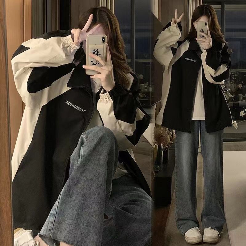 Black American-Style Windbreaker Jacket for Women, Spring and Autumn Sports Versatile Windproof Thin Student Jacket, Couple's Trendy Top Black American-Style Windbreaker Jacket for Women, Spring and Autumn Sports Versatile Windproof Thin Student Jacket, Couple's Trendy Top