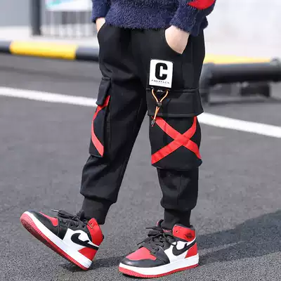 Boys pants 2021 new autumn winter overalls children's casual pants children's casual pants in big Children Baby plus velvet padded children's clothing