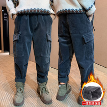 Boy Pants Children Workwear Pants Light Core Suede Gush Autumn winter 2021 New CUHK Thickened Radish Pants