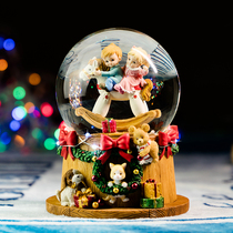 JARLL crystal ball music box Christmas Music Box New send girls girlfriends with lights boys and girls riding rocking horses