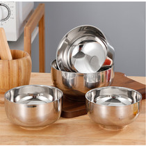 Canteen soup bowl anti-fall stainless steel bowl double-layer brushed bowl heightened bowl anti-scalding bowl deepens adult rice bowl instant noodle bowl