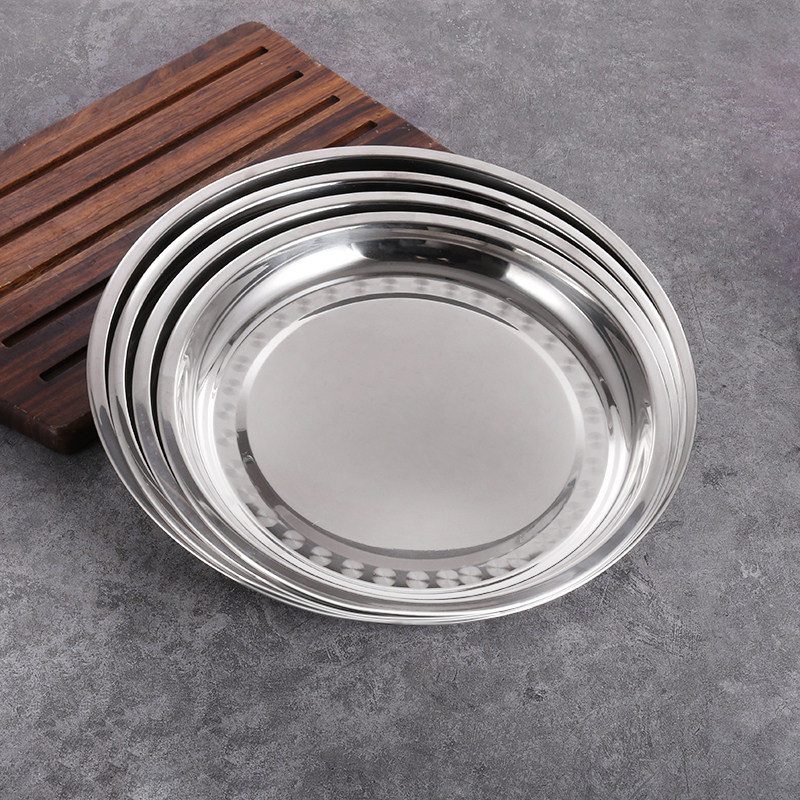 Special thick stainless steel large disc Western dinner plate Barbecue Dish Dining Room Hotel Round-resistant and shallow dish Tray Flat Bottom Plate