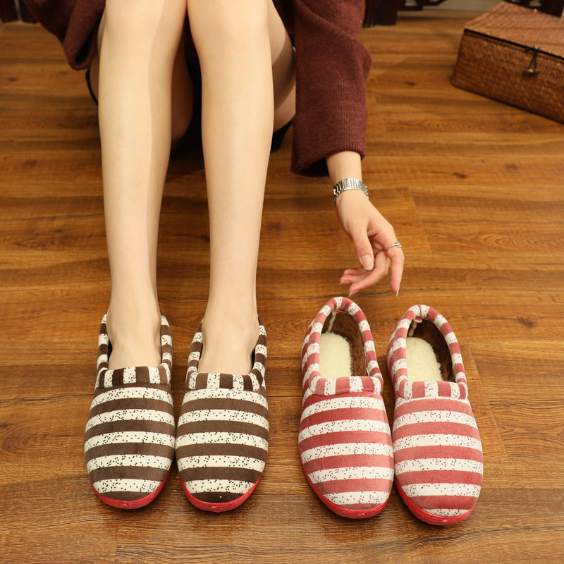 Winter Old Beijing Cloth Shoes Striped Bag Heel Cotton Slippers Women's Home Interior Plus Suede Warm Medium Aged Mother Cotton Shoes