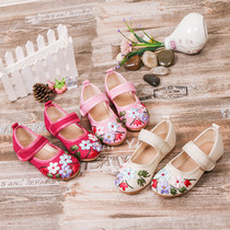 Old Beijing cloth shoes Childrens embroidery students perform new ethnic style cow tendons handmade womens shoes