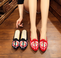 Old Beijing cloth shoes Yunnan semi-drag women embroidered shoes ethnic style British Korean version of trendy shoes fabric home slippers