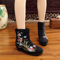Step embroidered edge (Plum Blossom) old Beijing cloth shoes thick sole inner height zipper ethnic embroidered womens singles cloth boots