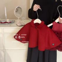 Le En baby girl red cloak girls New Years greetings childrens cloak coat childrens one-year-old New Years high-end dress