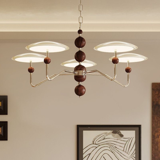 French cream style living room chandelier medieval star rail hanging chain hall eye protection main lamp wood grain dining room bedroom lamp