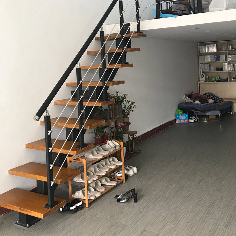 Straight Diagonal Beam Steel Wood Stairway Factory Designed To Make Home Indoor Villa Duplex Leaping Penthouse Modern Overall Stairs