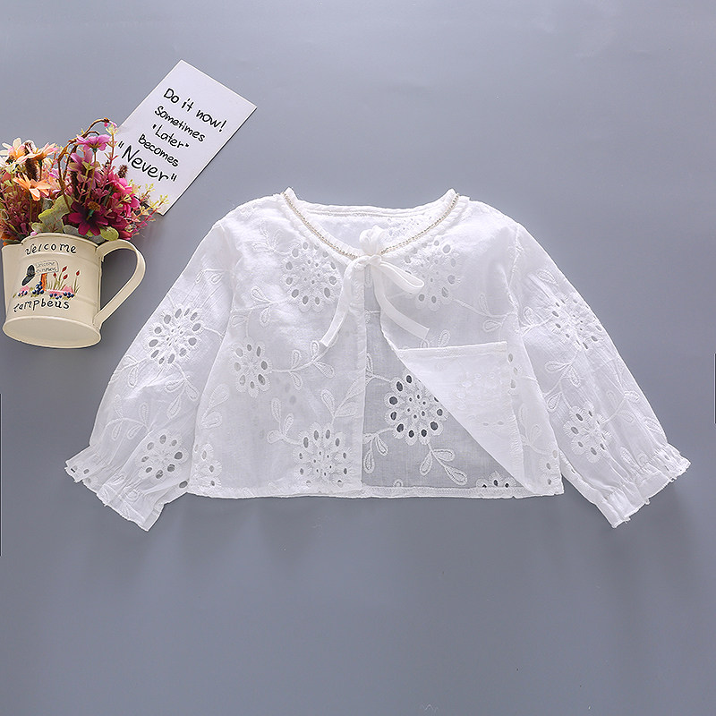 Summer Pure Cotton Hollowed-out Sun Protection Mid-Sleeve Slim Cardiovert Princess Veil Outskirt Girl Clothed Girl Shawl Small Jacket