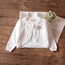 Spring and Autumn Girls Small Jacket Shawl Joker Top Female Baby Coat 1-8 Years Old White Pink Knitted Long Sleeve Jacket