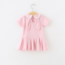 Baby skirt cotton doll collar girl lapel pleated dress summer children cute rabbit ear short sleeve skirt