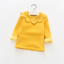 Female treasure lapel plus velvet base shirt autumn and winter spring girls long sleeve T-shirt cotton Korean baby top 0-1-2-3 years old
