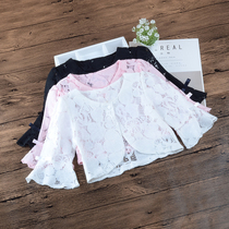 Childrens summer thin lace shawl girl outside sunscreen short cardigan baby trumpet sleeve Hollow Small shoulder