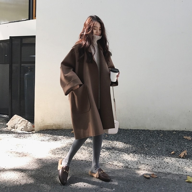 Plus-Size Women's Woolen Coat 2025 New Autumn and Winter Loose Mid-Length Woolen Coat with Hooded Cape Trench Coat