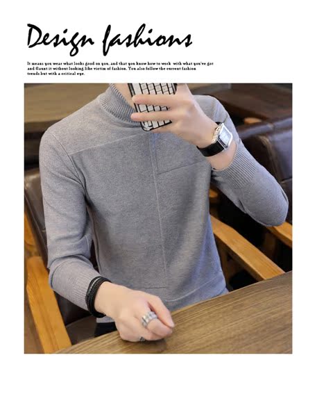 Áo len nam mùa thu trong áo len cổ cao thanh niên cotton mỏng chạm đáy có thể được biến thành cổ áo cao màu rắn quần áo nam áo nam