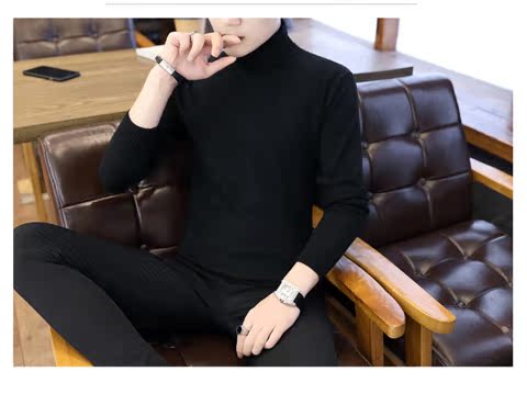 Áo len nam mùa thu trong áo len cổ cao thanh niên cotton mỏng chạm đáy có thể được biến thành cổ áo cao màu rắn quần áo nam áo nam