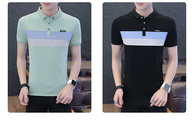 Mùa hè cotton ngắn tay t-shirt thanh niên ve áo nhỏ POLO áo sơ mi kinh doanh người đàn ông giản dị của hoa khâu T-Shirt triều áo thun nam có cổ hàng hiệu