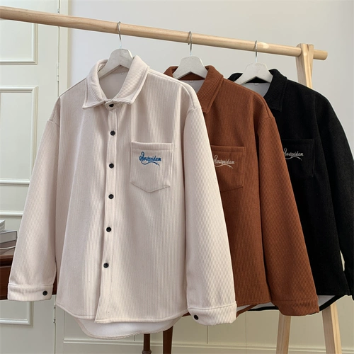 Флисовая трендовая весенняя вельветовая рубашка, куртка для влюбленных для отдыха, в корейском стиле, оверсайз